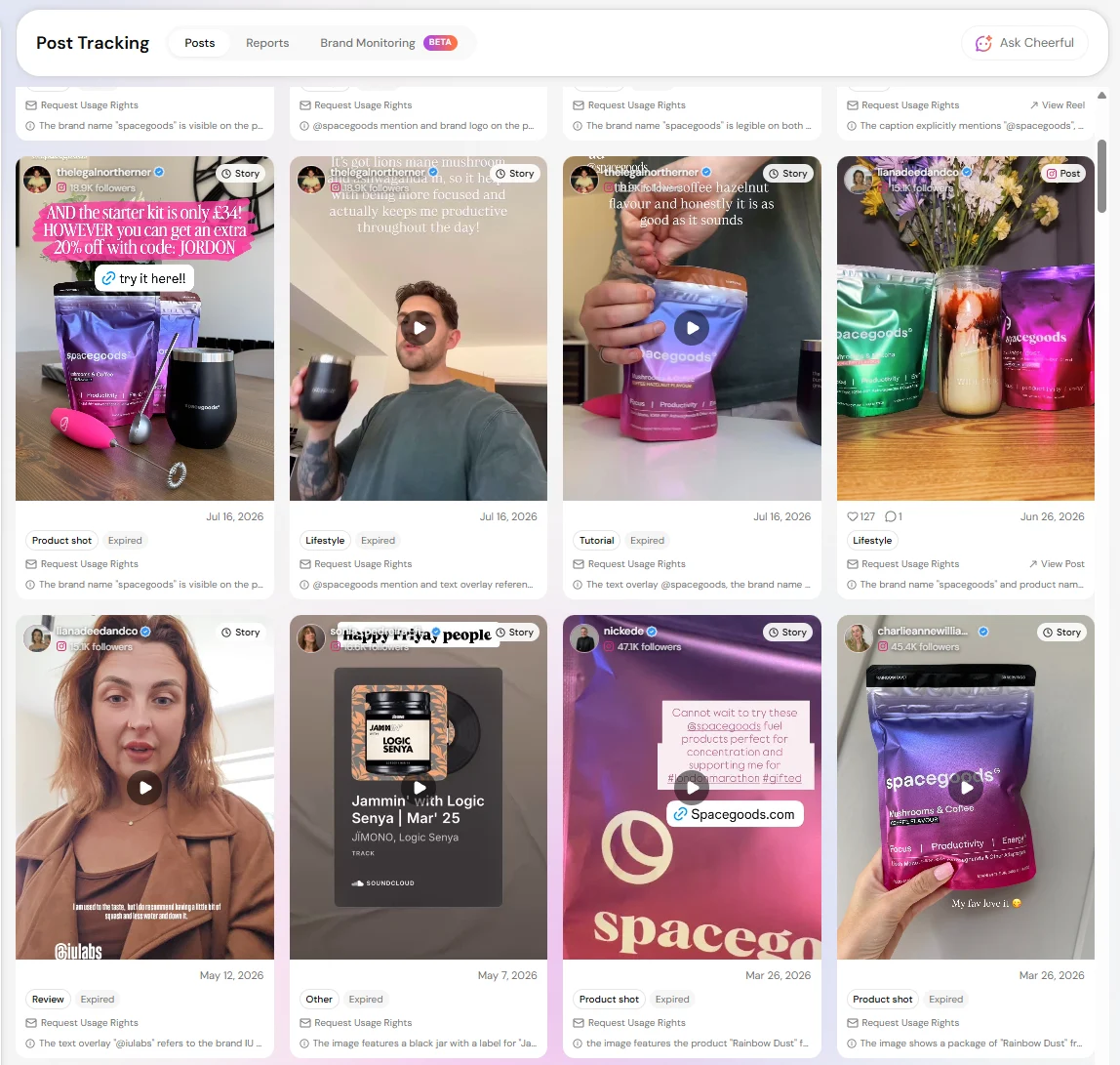 Cheerful Post Tracking — Spacegoods creator content